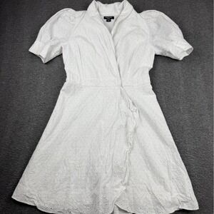 Marciano Guess White Eyelet Wrap Dress Puff Sleeve Size 8 US Boho Summer